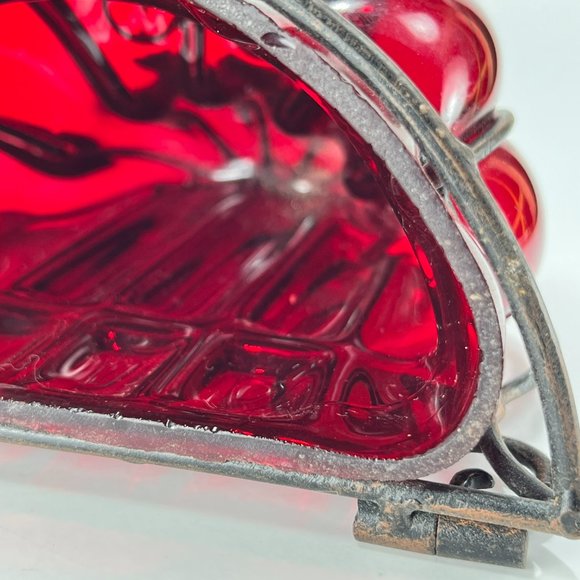 Gothic Caged Ruby Red Glass Wall Hang Planter VTG - Picture 9 of 16
